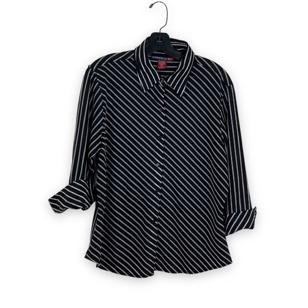 VTG Y2k Kommotions NY Women's Pinstripes Rollup Cuffs Button Up Top XL